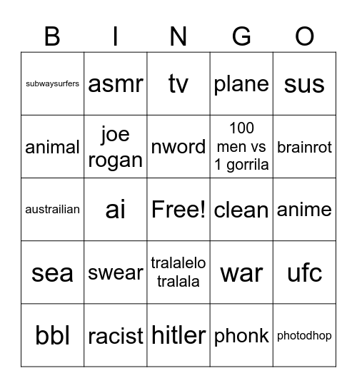 normal shorts Bingo Card