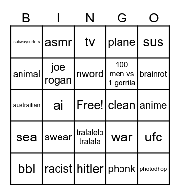 normal shorts Bingo Card