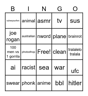 normal shorts Bingo Card