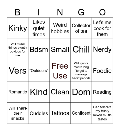 Are you Kasm’s Type Bingo Card