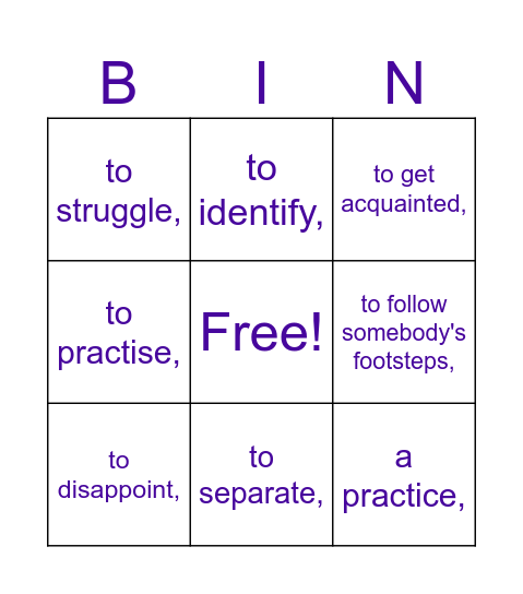 Step 6 Bingo Card