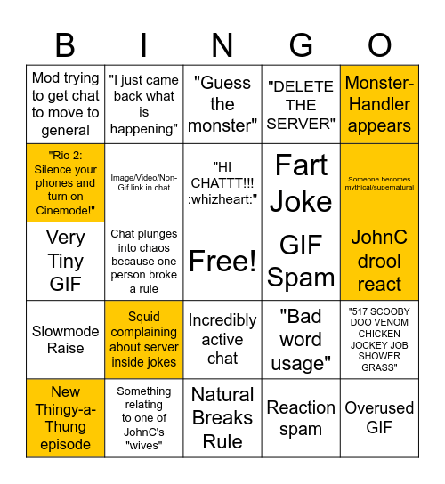 MSMODS Bingo Card