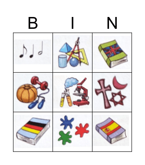 School subjects Bingo Card