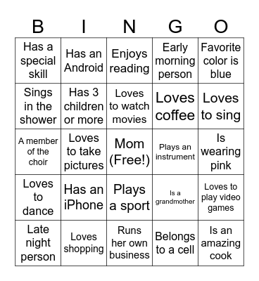Mother's Day Bingo Card