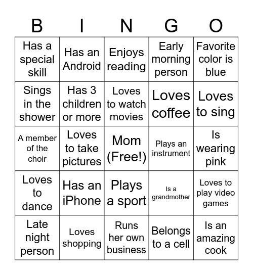 Mother's Day Bingo Card