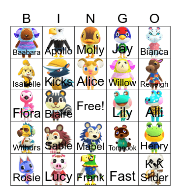 Animal Crossing Bingo Card