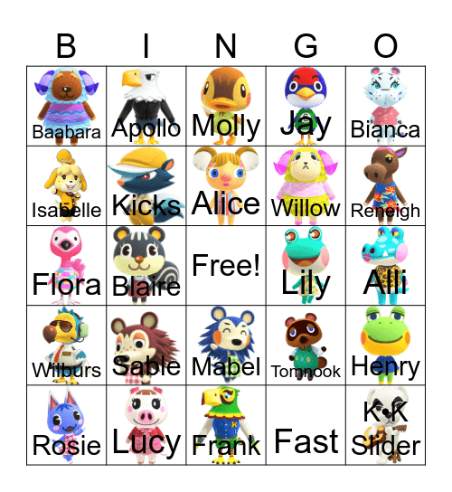 Animal Crossing Bingo Card