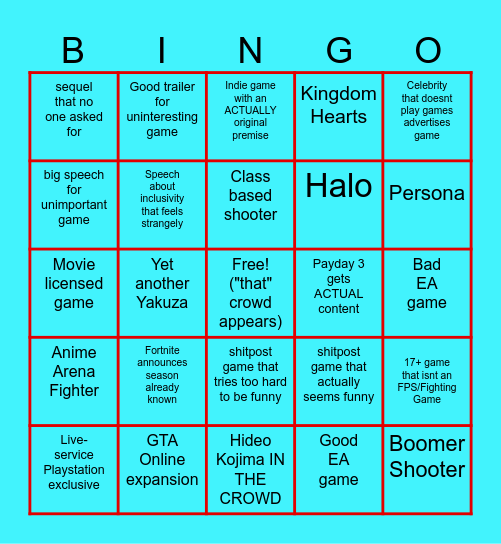 Summer Games Fest Bingo Card