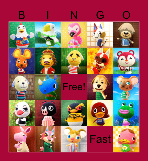 Animal Crossing bingo Card