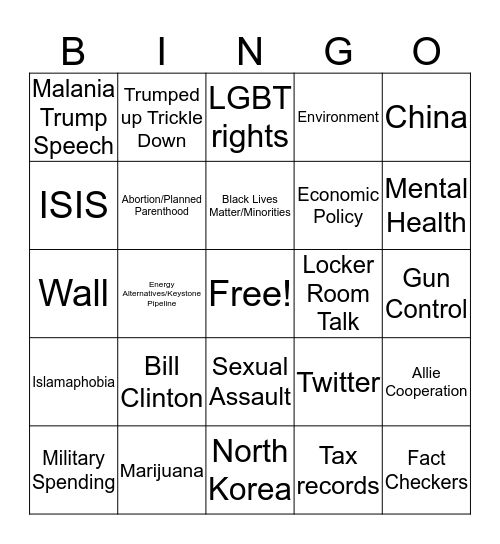 Debate Bingo Card