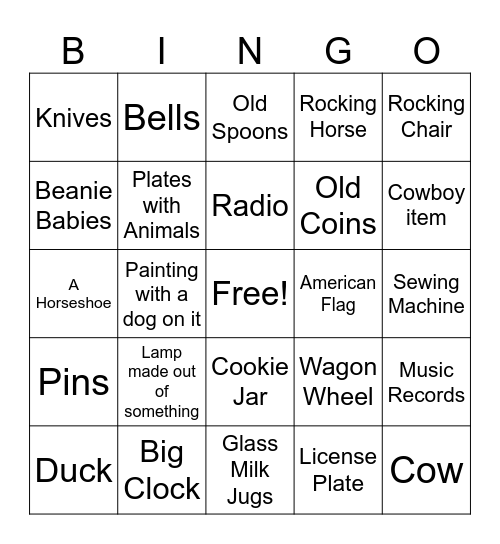 Antiquing Bingo Card