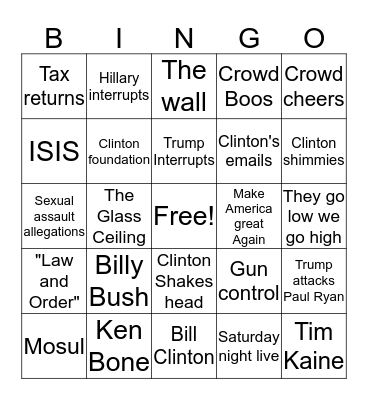 Presidential Debate Bingo Card