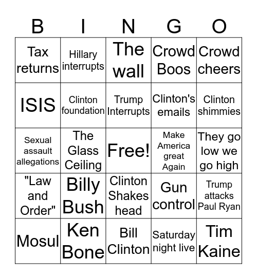 Presidential Debate Bingo Card