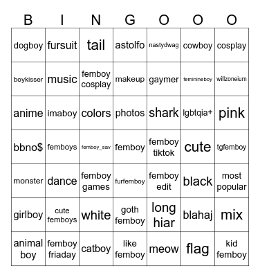 mój femboy tiktok na telefonie XD :3 Bingo Card