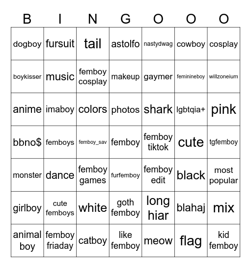 mój femboy tiktok na telefonie XD :3 Bingo Card