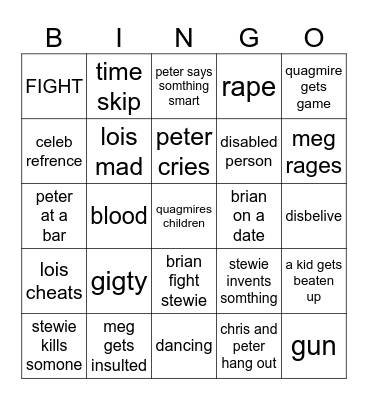 FAMILY GUY Bingo Card