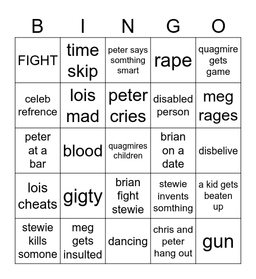 FAMILY GUY Bingo Card