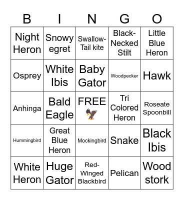 Lake Apopka Nature Drive Bingo Card