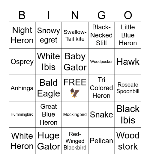 Lake Apopka Nature Drive Bingo Card
