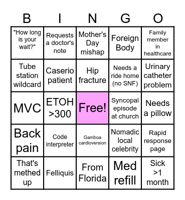 Sunday Funday ED Bingo Card