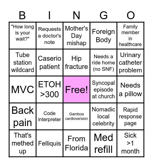 Sunday Funday ED Bingo Card