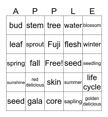 Apple Bingo Card