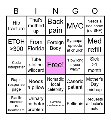 Sunday Funday ED Bingo Card
