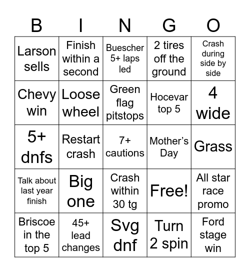 Kansas Bingo Card