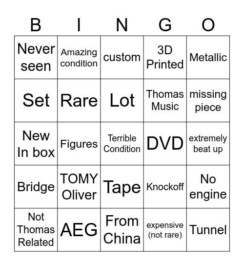 Ebay Thomas Bingo Card