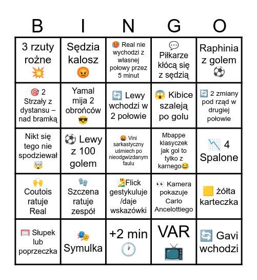 🏆 FC BARCELONA  VS REAL MADRYT 🏆 Bingo Card