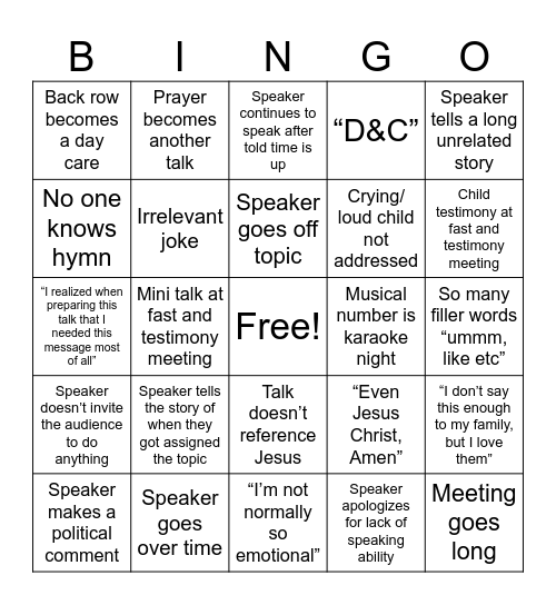 Sacrament Pet Peeves Bingo Card