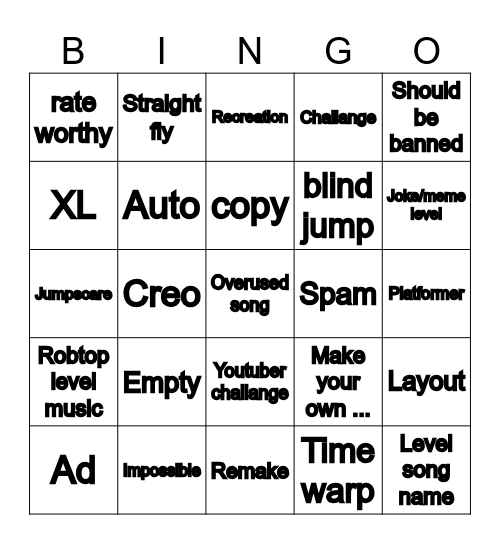 Recent Tab Bingo Card