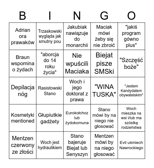 Debata BINGO Card