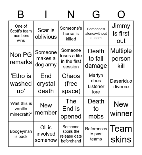 New Life Series Bingo Card