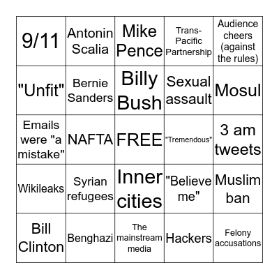 Third Presidential Debate Bingo Card