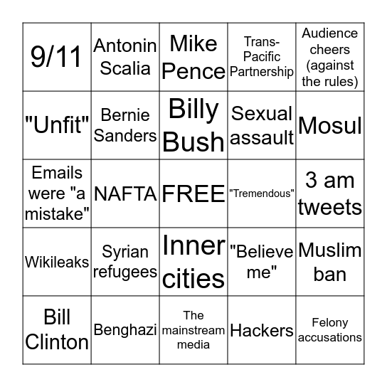 Third Presidential Debate Bingo Card