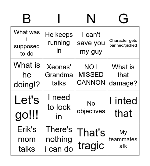 Xeonas Bingo Card