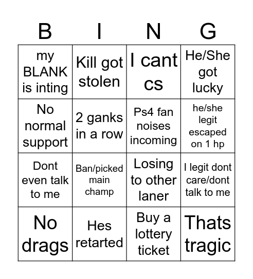 Ranked Bingo Card
