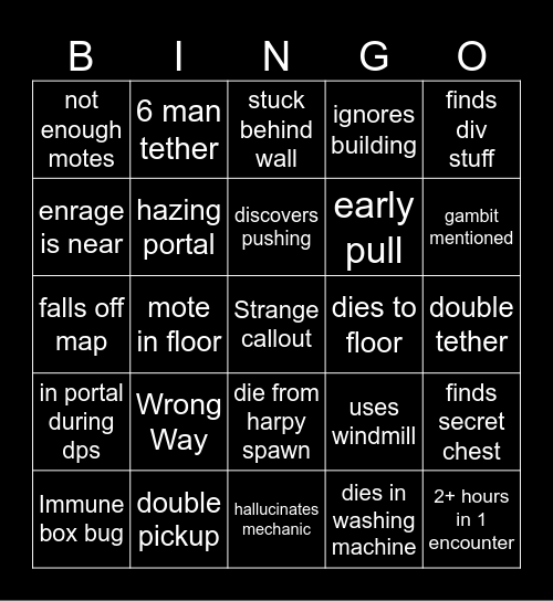 Blind Gos Bingo Card