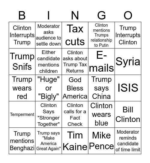 Final Presidential Debate 2016 Bingo Card