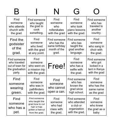 Grad Bingo Card