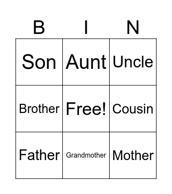 Family Bingo Card