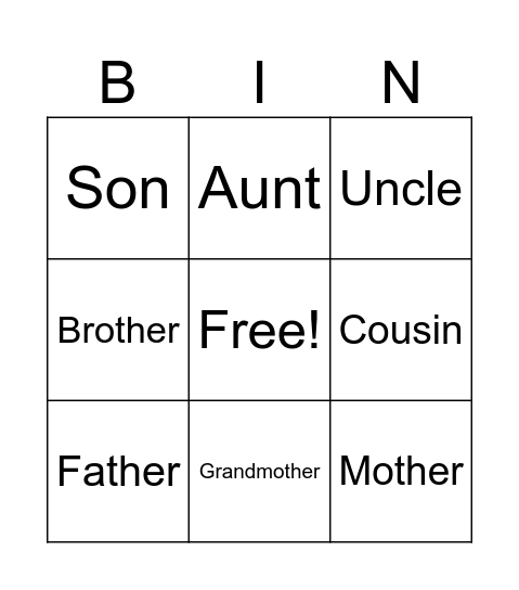 Family Bingo Card