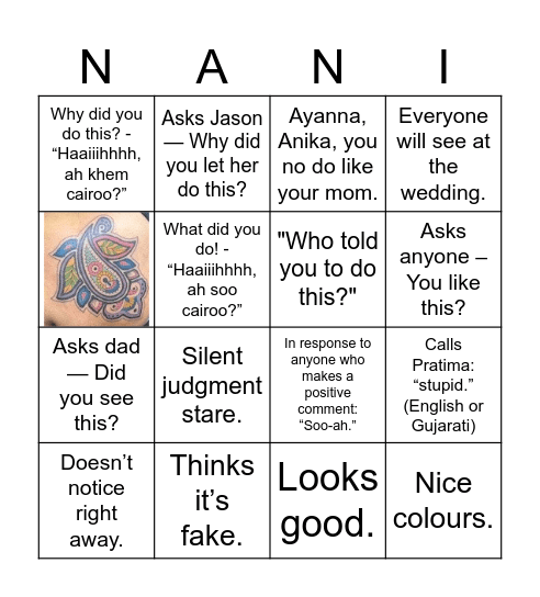 Tattoo Bingo Card