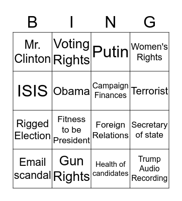 Presidential Debate Bingo Card