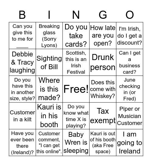 Vendor Bingo Card