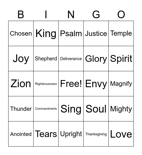 Book of Psalm Bingo Card