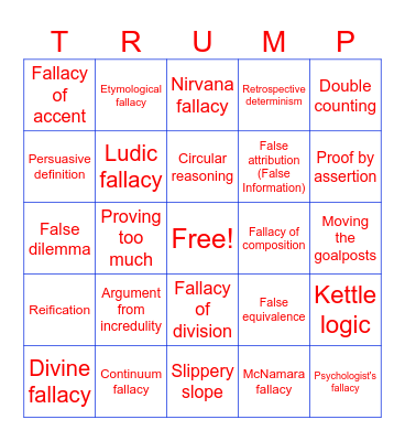 Arguing W/ a Trump Supporter Bingo Card