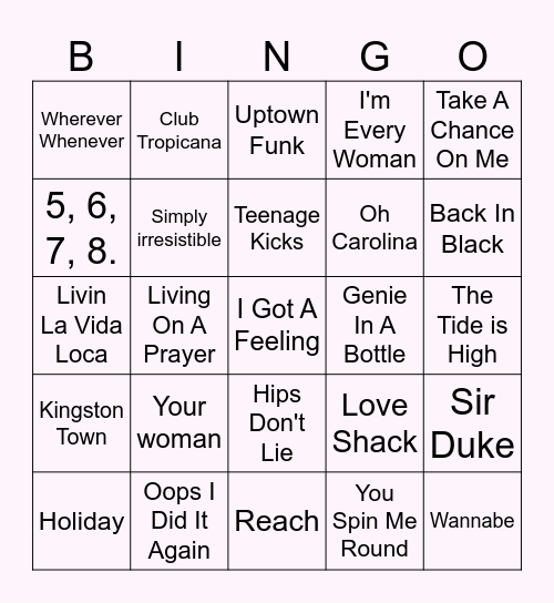 Pop Music Floorfillers 1 Bingo Card