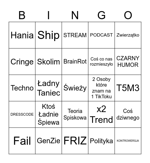 Swiezy Bingo Card